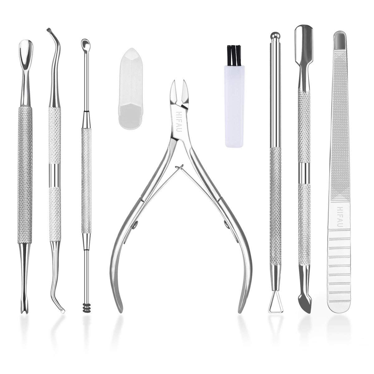 The HIFAUS 8PCS Beauty Tools set is perfect for professional nail care at the comfort of your own home. Made with surgical grade stainless steel and polished to perfection, this set ensures a long service life and a comfortable texture for better control of pressure during use.