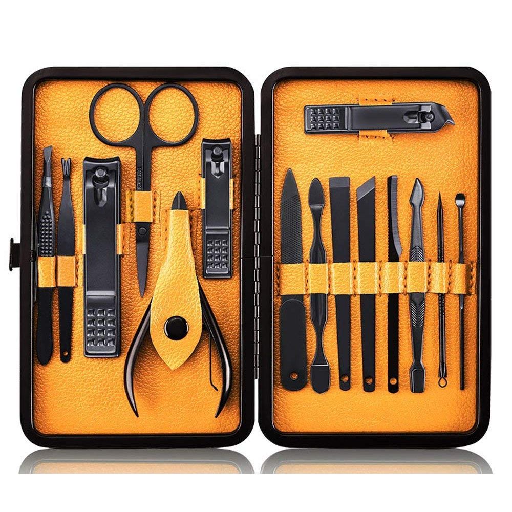 The Keiby Citom Professional Stainless Steel Nail Clipper Travel and Grooming Kit is a comprehensive set of 15 nail tools that will help you achieve perfect manicures and pedicures at home or on-the-go. The kit comes with a luxurious case in black and yellow colors that makes it easy to carry and ideal for travel.