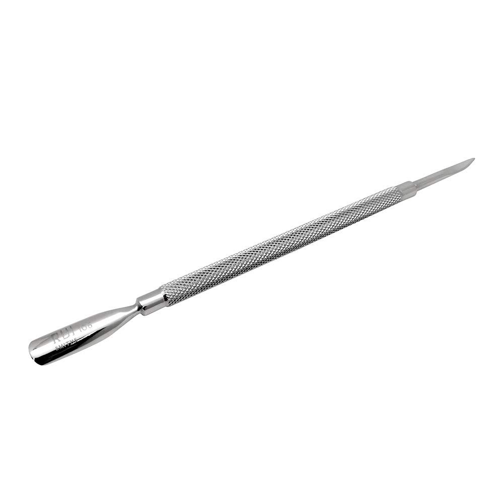 Rui Smith's Professional Double Ended Hypoallergenic Stainless Steel Metal Pusher (Cuticle Pusher) - Style No. 106 is a robust and durable tool designed for maintaining healthy and beautiful nails. The tool is made of medical-grade stainless steel, making it hypoallergenic, durable, and easy to clean.