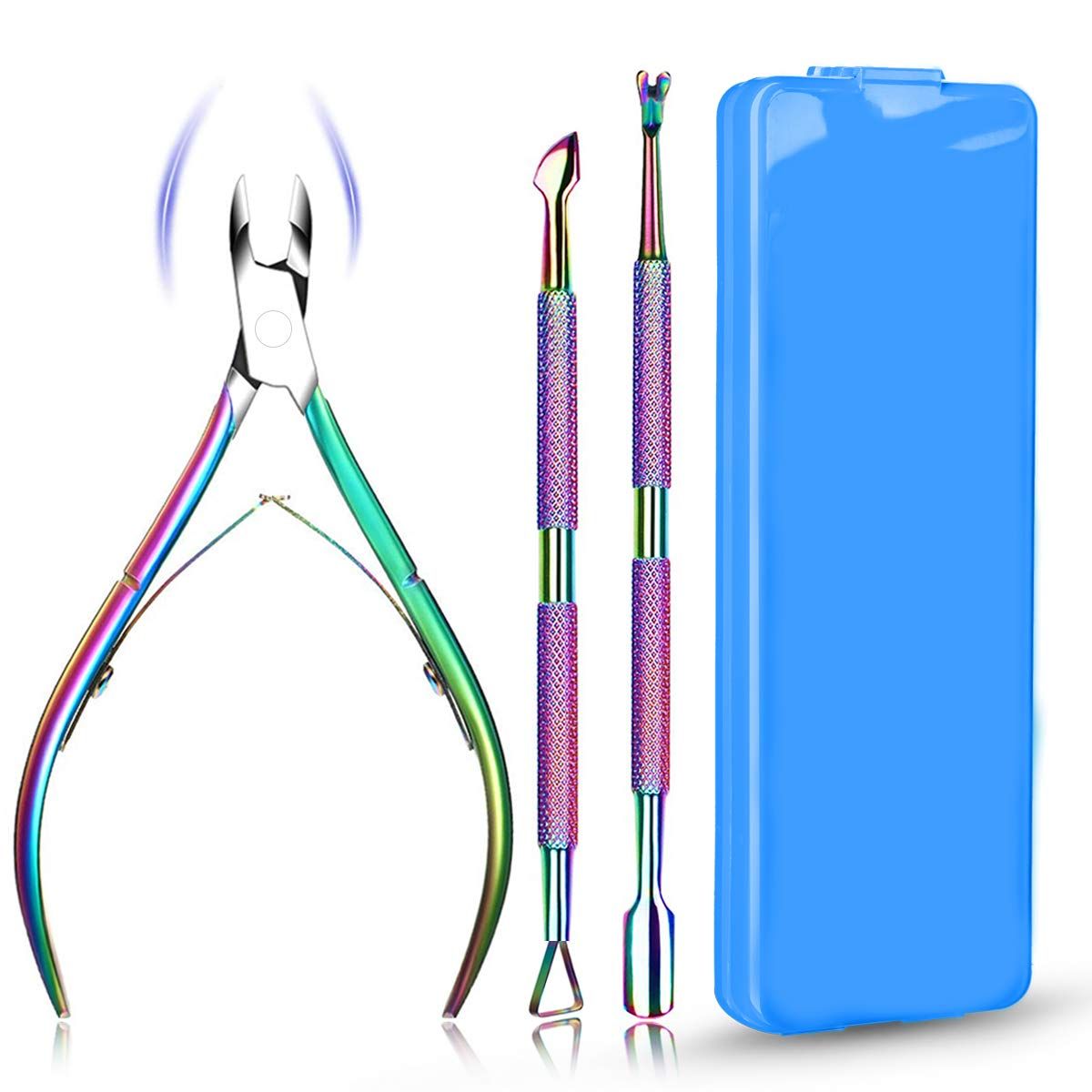 Professional Cuticle Nippers Set is a grooming kit used for trimming and cutting cuticles from the nails. It includes several tools, such as cuticle nippers, cuticle pushers, and cuticle scissors. These tools are made of high-quality stainless steel, which ensures their durability and long-lasting use.