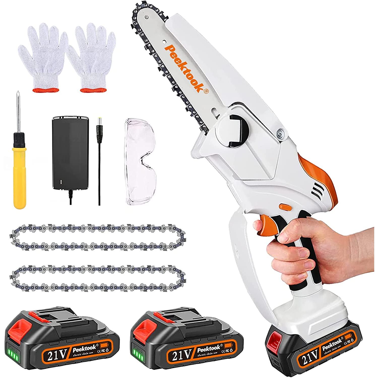 【Portable 6'' Cordless Chainsaw】This 6-inch scie à chaîne with 1.8Lbs slim body, comfortable to hold, small but powerful, Can cut all wood within 6 inches, can access to all places.