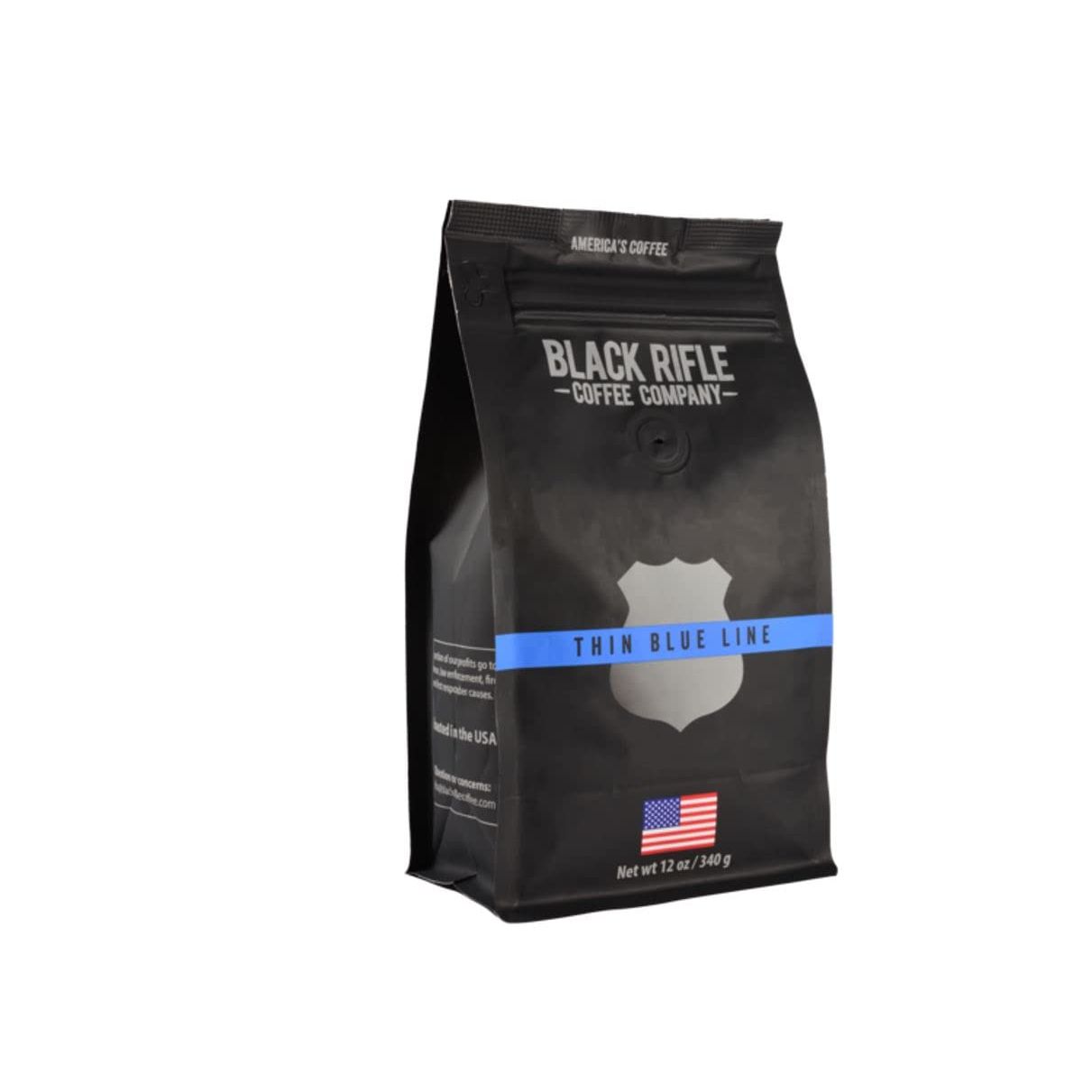 Introducing the Black Rifle Coffee Company Thin Blue Line Medium Roast Whole Bean Coffee (12oz) - a top-notch blend of beans carefully chosen from Colombia and Brazil.