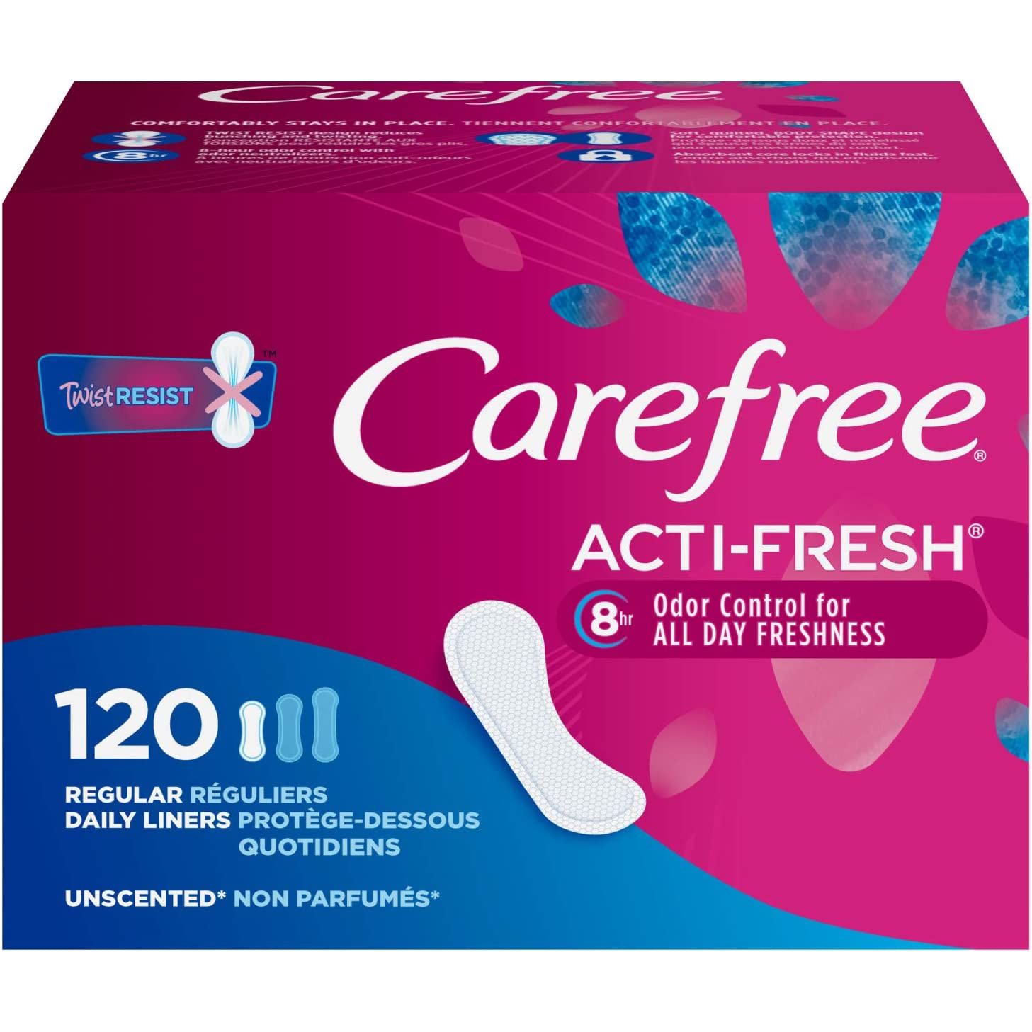 Carefree Acti-Fresh Panty Liners are designed to deliver daily protection that comfortably stays in place so you don't have to. These thin liners feature a quilted design that minimizes bunching and twisting and a Qwik-Dry core that wicks away moisture to keep you feeling clean.