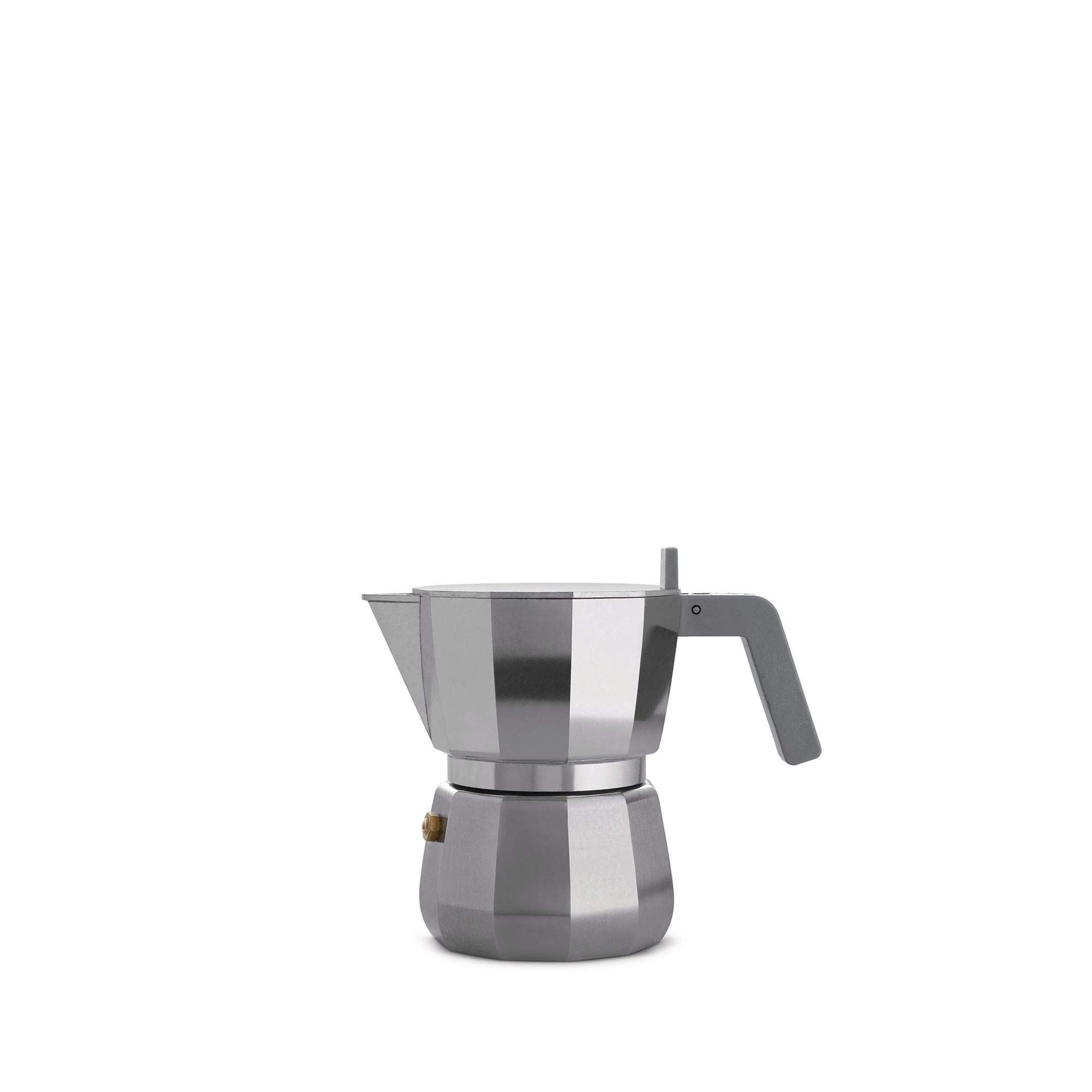 The Alessi DC06/3 Moka Espresso coffee maker is a sleek and stylish stovetop espresso maker that is designed for brewing strong and flavorful espresso at home. The coffee maker is made of high-quality stainless steel and has a polished finish that gives it an elegant look.