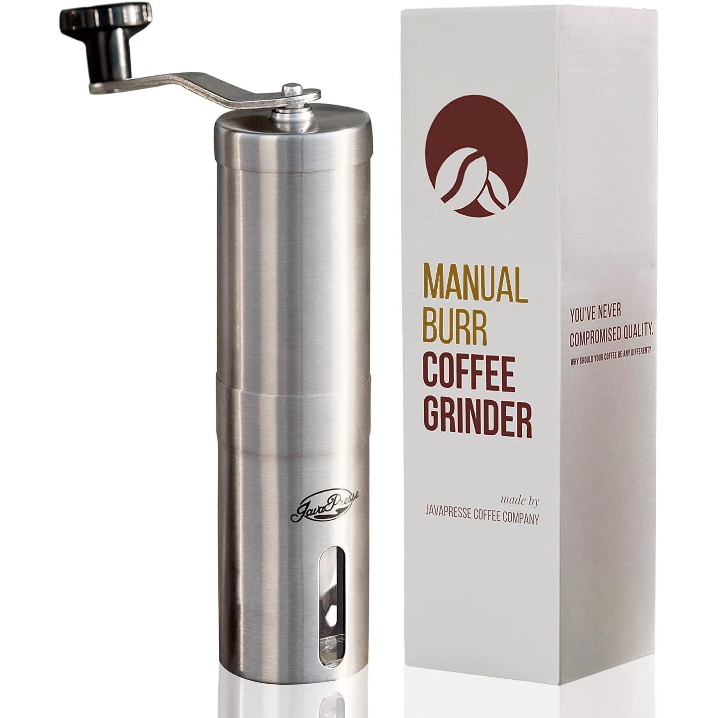 The JavaPresse Manual Coffee Grinder is a premium stainless steel grinder designed for the ultimate coffee grinding experience.