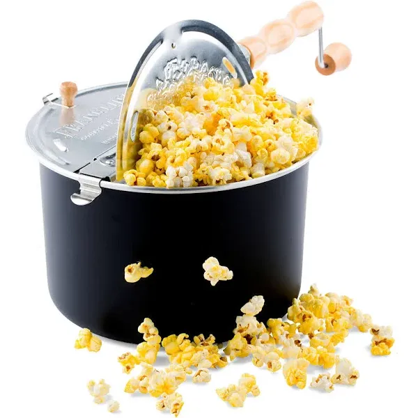 The Franklin's Original Whirley Pop Stovetop Popcorn Machine Popper is a durable and high-quality popcorn machine that can be used on any stovetop. It is made of high-quality aluminum and has a non-stick surface that makes it easy to use and clean.