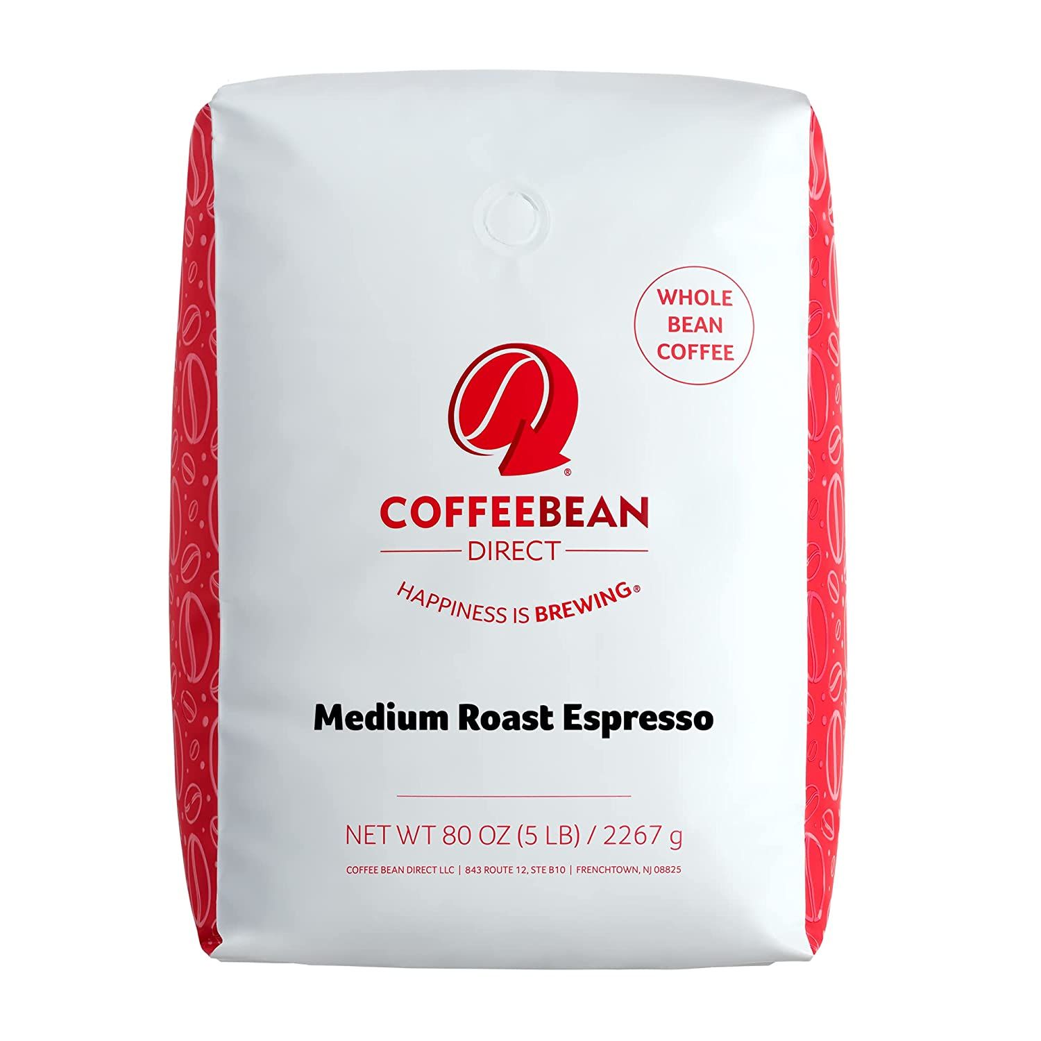 Experience the rich and bold flavor of Coffee Bean Direct Medium Roast Espresso, Whole Bean (5 lb) - the perfect package of whole coffee beans expertly medium-roasted to perfection.