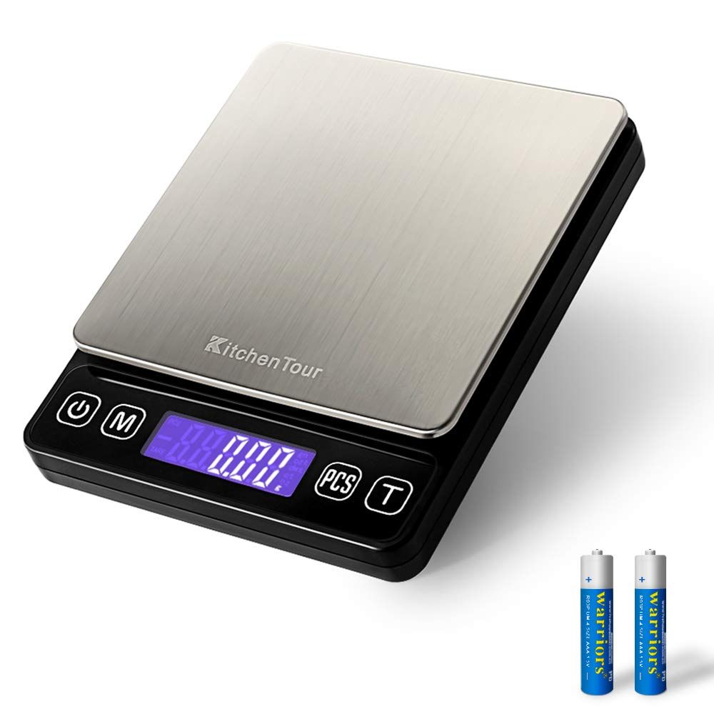 The KitchenTour Digital Kitchen Scale is a highly accurate and multifunctional tool for weighing food, meat, jewelry, lab materials, and carat powder. It offers a high precision of 0.01g and can measure up to 500g. It comes with batteries included and a back-lit LCD display that makes it easy to read and use.