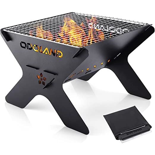 The Odoland Camping Fire Pit is a portable and versatile outdoor accessory ideal for camping trips, picnics and backyard parties. It features a 2-in-1 design that allows it to function as a wood-burning fire pit and a grill.