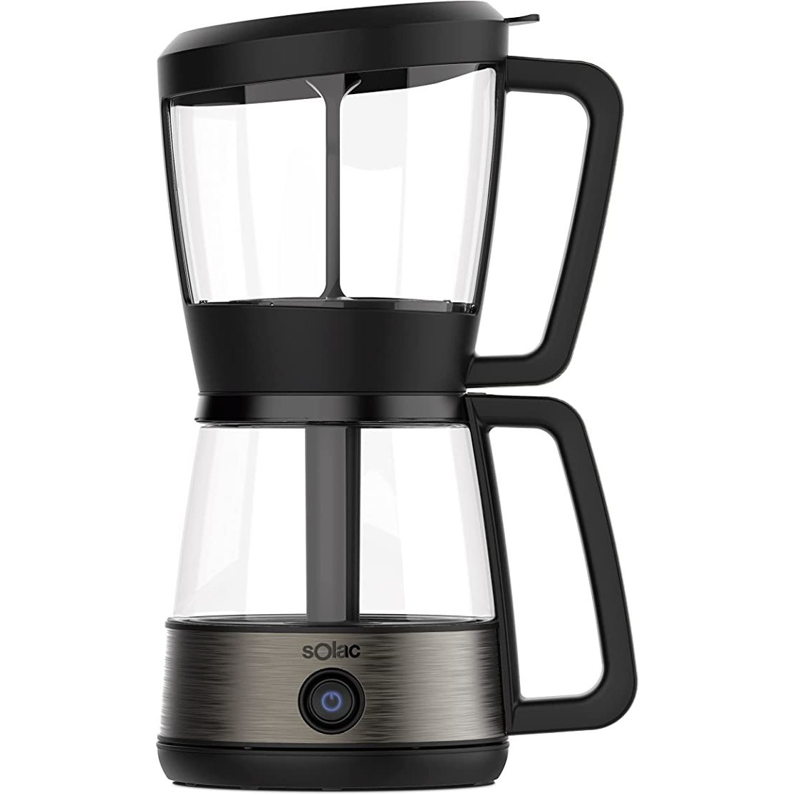 Discover the Solac SIPHON BREWER 3-in-1 Vacuum Coffee Maker, Tea Brewer & Water Boiler - a must-have for those who appreciate the finer things in life. Made with premium brushed stainless steel and modern black accents, this stylish appliance adds a touch of sophistication to any kitchen setting.