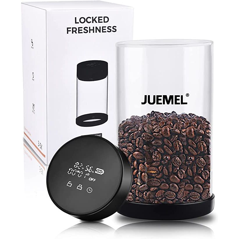 The JUEMEL coffee canister is an essential addition to any coffee lover's kitchen. Designed with advanced features, it ensures your coffee beans stay fresh for an impressive 150 days. Made from durable borosilicate glass, this canister maintains the quality and functionality of your coffee without compromising on safety.