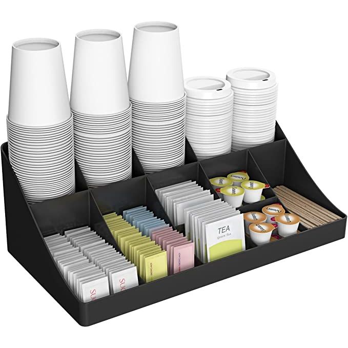 Upgrade your workplace breakroom with the Mind Reader 11 Compartment Breakroom Coffee Condiment Organizer. This stylish and practical product is a favorite among office spaces thanks to its ability to keep coffee and tea essentials neatly organized.