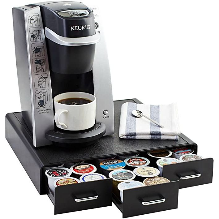 Upgrade your coffee organization with the sleek and convenient Amazon Basics Coffee Pod Storage Drawer for K-Cup Pods. Designed specifically for single-serving coffee pods, this storage drawer features a stylish black finish and can hold up to 36 pods, keeping your coffee selection neat and accessible.