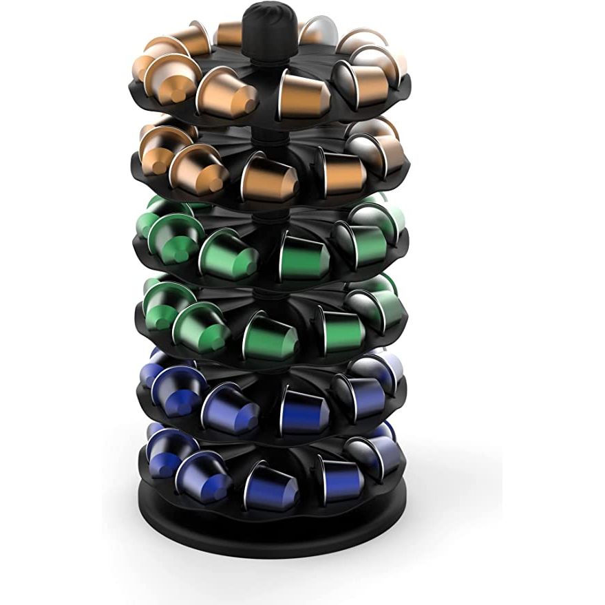 The EVERIE Compact Coffee Pod Capsules Carousel Holder Rack, also known as NRS05, is a convenient and practical solution for organizing and storing Nespresso Original Line pods. Its compact design allows it to fit in tight spaces while still holding up to 60 pods.
This carousel holder is made of high-quality materials ensuring its durability.