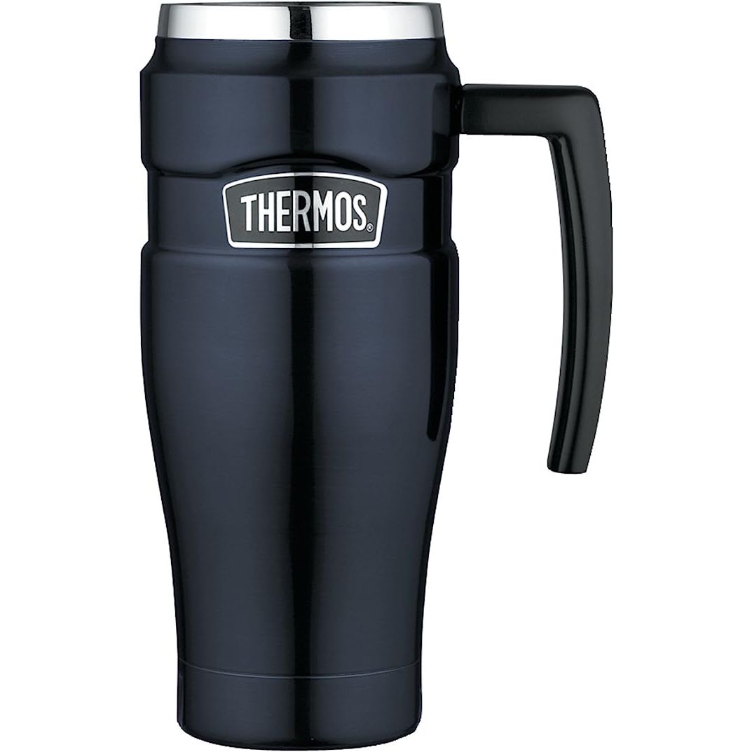 The THERMOS Stainless King Vacuum-Insulated Travel Mug is the ultimate companion for busy travelers and commuters seeking convenience without compromising on taste. Crafted with precision, this sleek mug boasts a durable stainless steel exterior that shields it from the rigors of daily use, preventing unsightly dents or scratches.