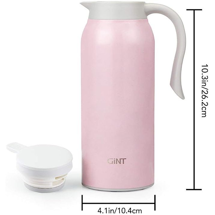 The GiNT 51 Oz Stainless Steel Thermal Coffee Carafe is a high-quality, durable and efficient coffee carafe that is perfect for holding and serving hot beverages such as coffee, tea, and water. This upgraded version comes in a stylish pink color and has a capacity of 1.5 liters.