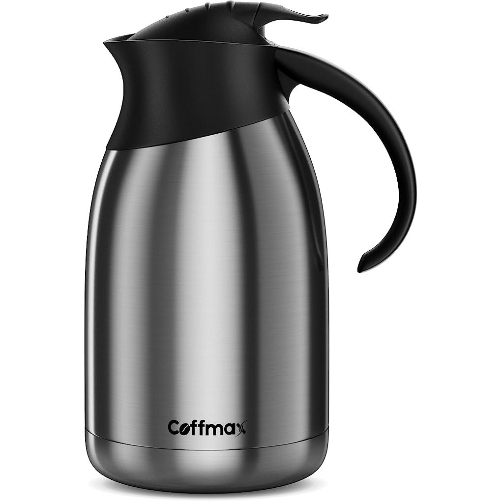 The Insulated Thermal Coffee Carafe Pitcher 68 Oz by Coffmax is the ultimate companion for coffee enthusiasts seeking to savor a piping hot cup of their favorite beverage. Crafted to perfection, this coffee carafe is expertly designed to maintain the optimal temperature of your drinks for an extended period.