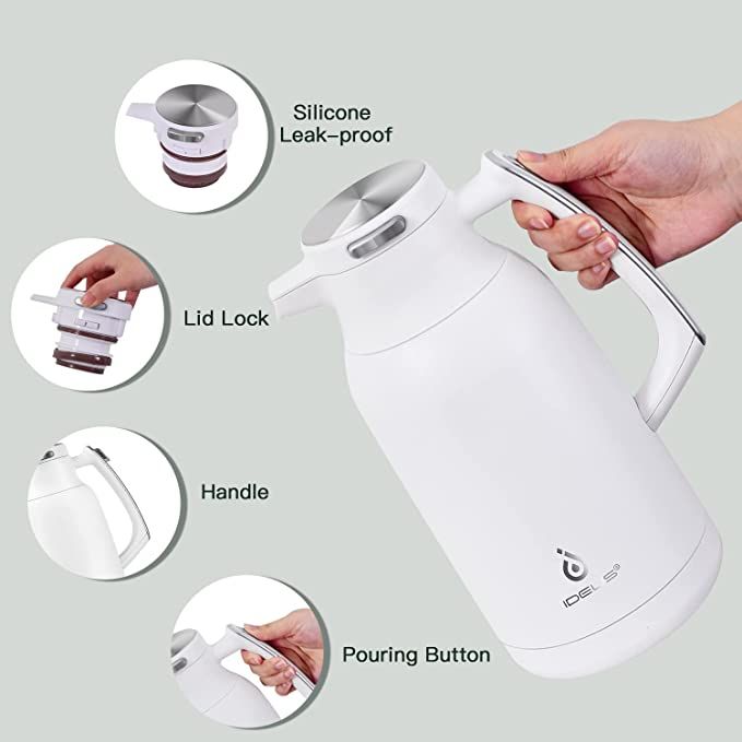 The IDEUS 68 oz Stainless Steel Thermal Coffee Carafe is a top-notch vacuum flask that excels in thermal insulation, making it an essential tool for anyone who enjoys their favorite beverages at the perfect temperature. This versatile carafe is designed to keep drinks piping hot for an impressive 12 hours or refreshingly cold for up to 24 hours. Its double wall insulation acts as a formidable shield, ensuring that the desired temperature stays intact for an extended period, eliminating the need for constant reheating or refilling.