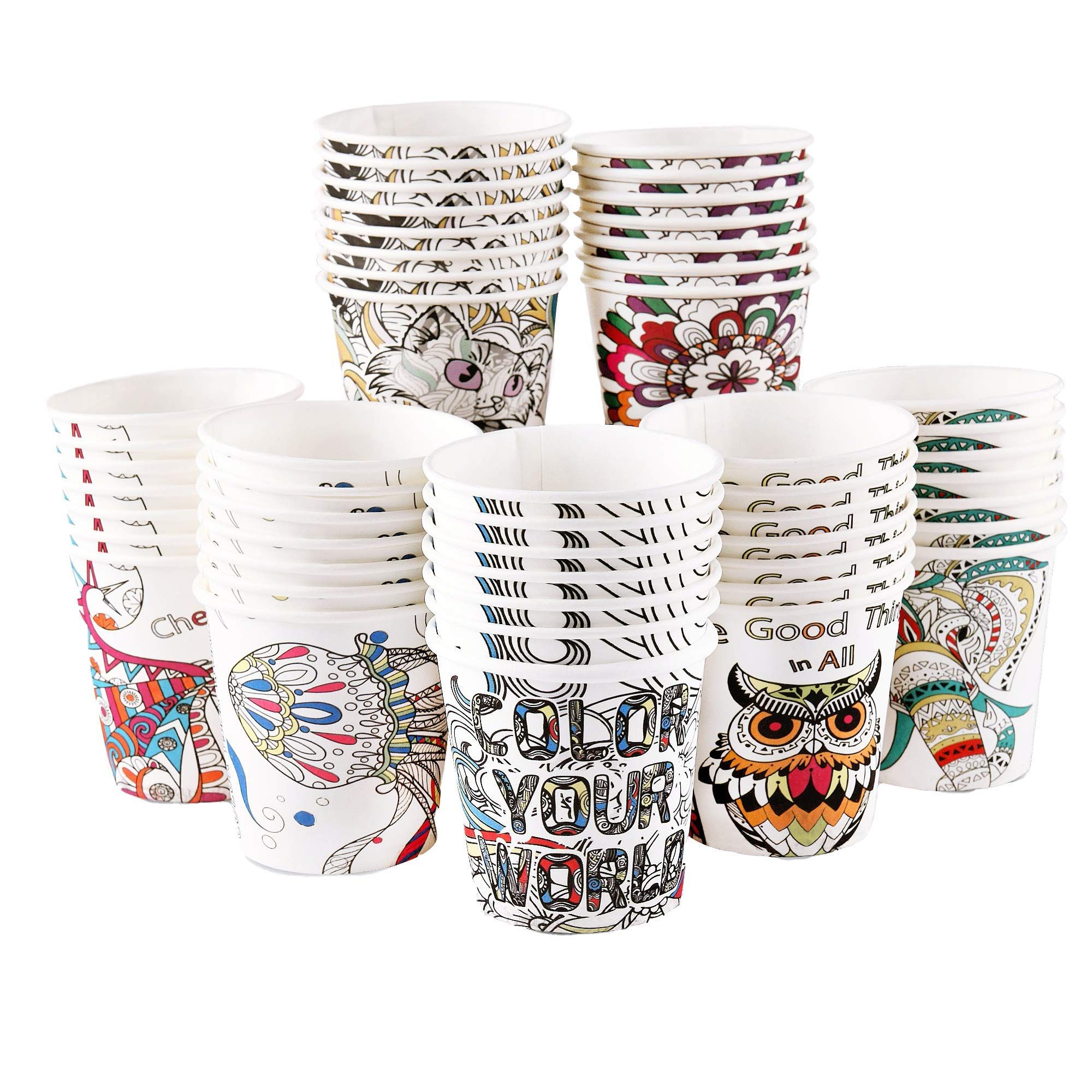 Art Kups is a brand that offers a pack of 50 disposable 4 oz paper cups designed for various purposes. These small cups are ideal for use in bathrooms, as mouthwash cups, and even as paper shot cups for coffee or alcohol. They are also perfect for serving mini ice cream portions and drinks for kids.