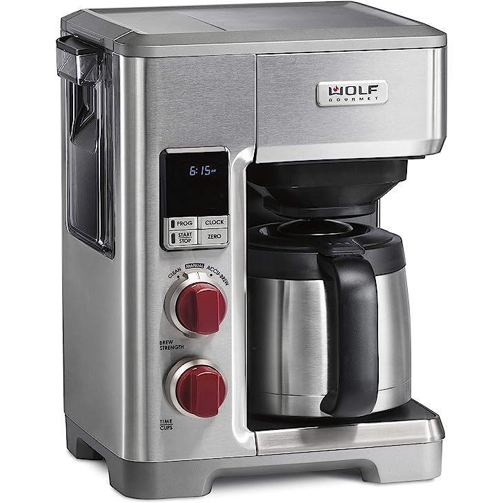 Enhance your coffee brewing ritual with the sophisticated Wolf Gourmet Programmable Coffee Maker System. This top-of-the-line coffee maker is equipped with an array of advanced features that guarantee a flawless cup of coffee every time.