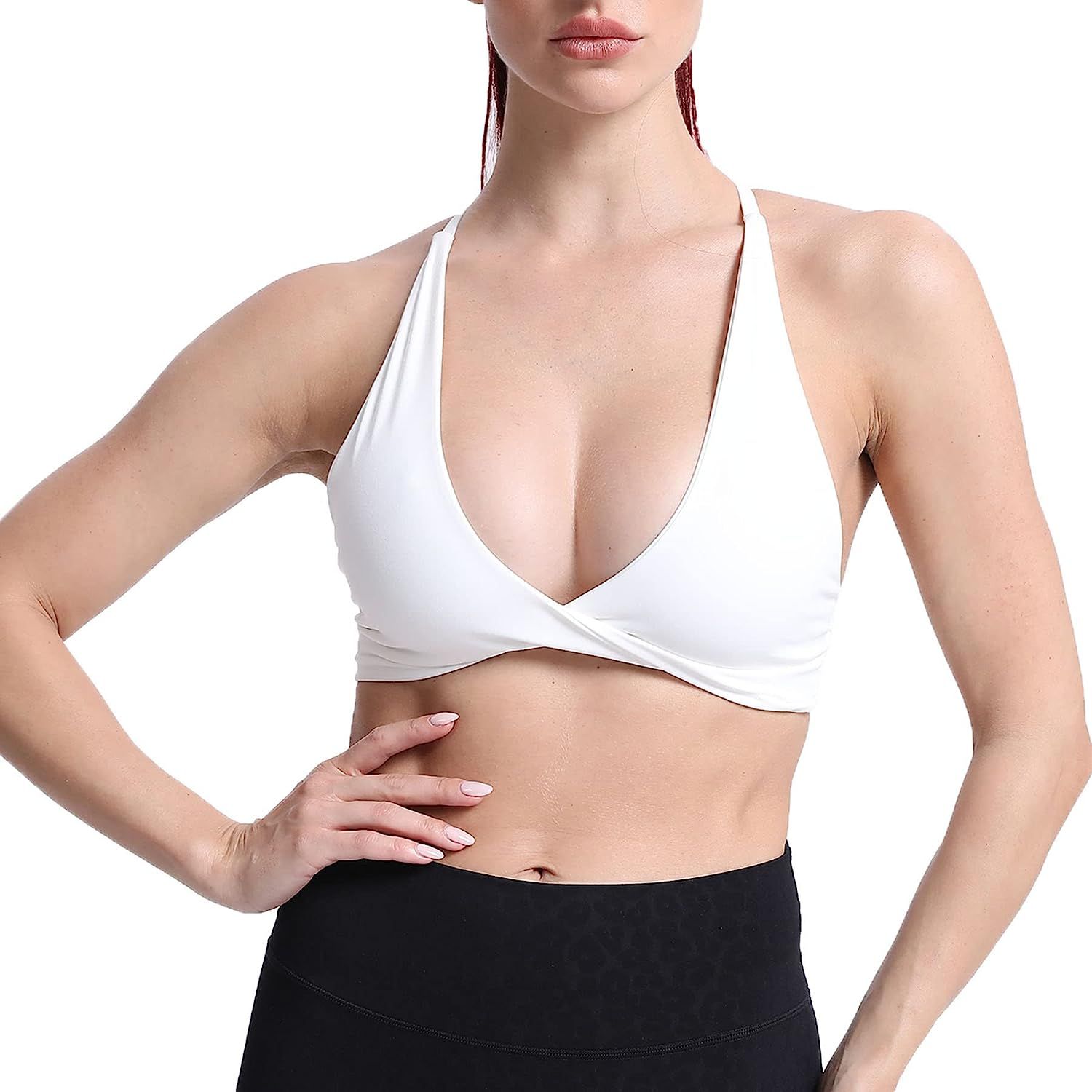 The Aoxjox Women's Workout Sports Bra is designed for women who want to remain comfortable while engaging in low-impact workouts such as yoga, Pilates, and other fitness activities. 
The bra is made from a blend of 87% Nylon and 13% Spandex, which ensures its durability, flexibility, and comfort.