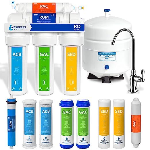 The Express Water RO5DX Reverse Osmosis Filtration System is a top-notch solution for obtaining pure and healthy drinking water. This system boasts NSF certification, guaranteeing the removal of up to 99.99% of common tap water impurities.