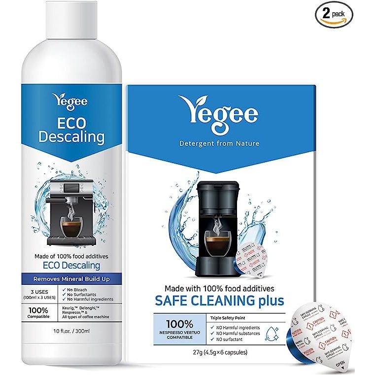 Discover the ultimate solution for maintaining your coffee machine with the Yegee Powerful Vertuo Cleaning Duo Kit. This kit includes the Capsules Cleaner and Liquid Coffee Machine Descaler - essential products designed to keep your Vertuo machine in top condition.