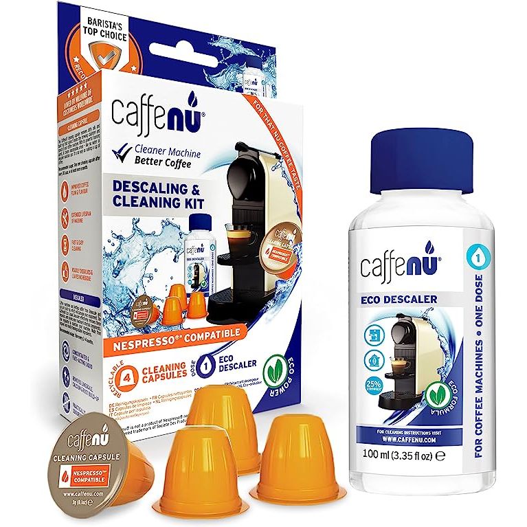 Experience the ultimate coffee-drinking pleasure with the Nespresso Cleaner Descaler Kit by Caffenu. Designed for passionate coffee lovers, this kit is an essential part of your coffee routine. Say goodbye to residue and hello to hygienically clean brewing with the Caffenu cleaning capsules included in the kit.