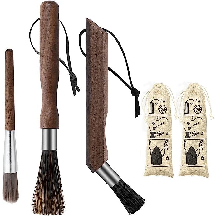 1 Bavane Coffee Care Set: Premium Coffee Equipment Cleaning Brushes - Complete Kit with Walnut Handle and Boar Bristles - Essential Barista Tools for Home and Kitchen