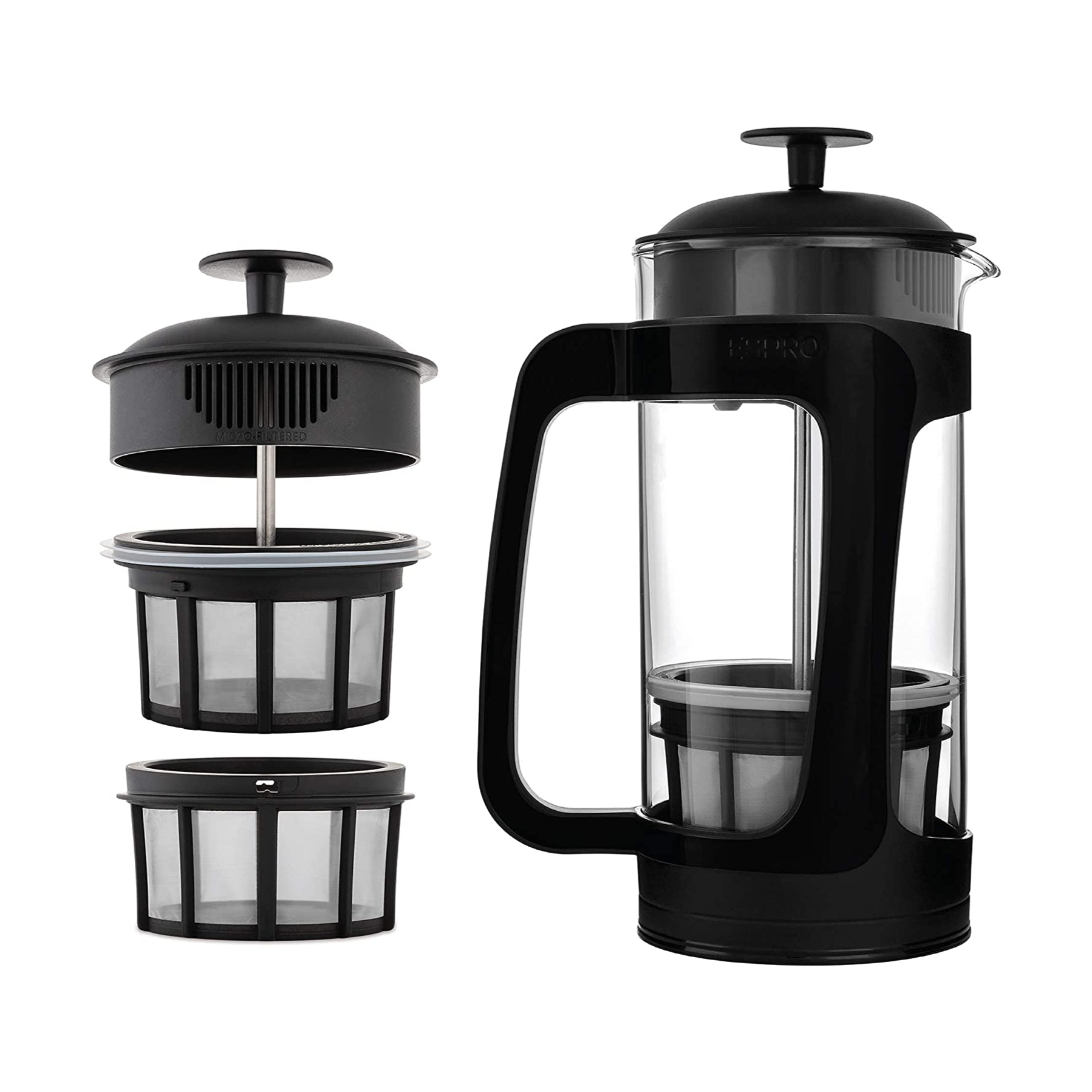 The ESPRO P3 French Press is the ultimate coffee and tea maker for those seeking a sublime brewing experience. With its sleek black design and 32-ounce capacity, it's the perfect companion for intimate gatherings. 
What sets the ESPRO P3 French Press apart is its double micro-filter system.