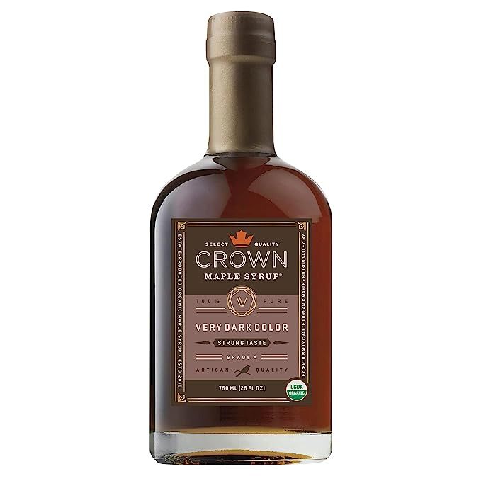 Crown Maple Very Dark Color, Strong Taste Certified Organic Maple Syrup is a premium syrup crafted from the sap of North American sugar maple trees. Its deep, dark color and robust flavor make it a perfect choice for those who desire a stronger maple taste.