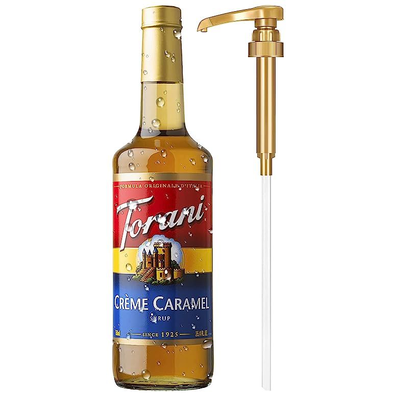 Experience the delightful taste of caramel with Torani Creme Caramel Syrup. This popular syrup is the perfect addition to your favorite beverages and desserts. Packaged in a sleek glass bottle with a convenient Little Squirt Syrup Pump, pouring and measuring become hassle-free tasks. With a generous 750ml volume (equivalent to 25.