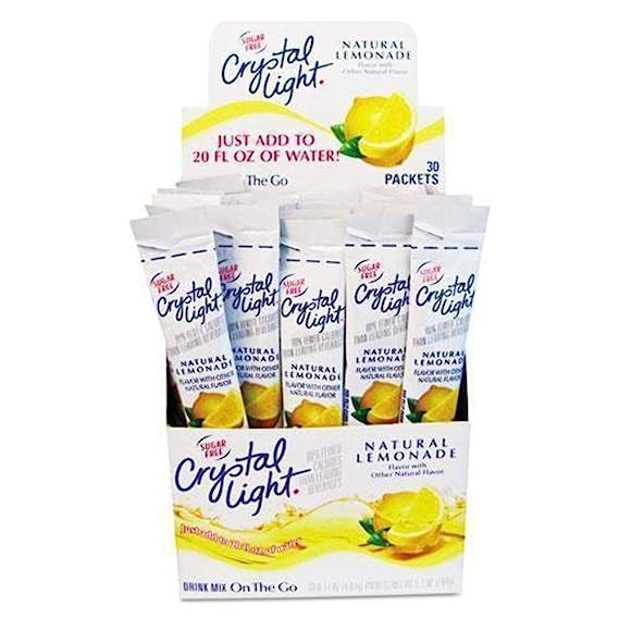 Crystal Light products have been a popular choice for low-calorie drink mixes for several years. One of their most popular products is the Crystal Light Flavored Drink Mix in Lemonade flavor. The drink mix comes in individual packets, each one meant to make an 8-ounce drink.