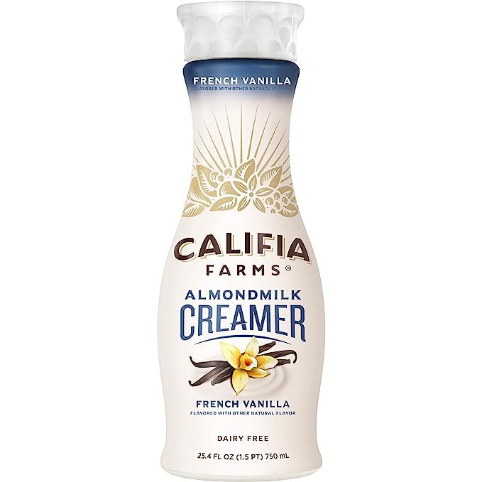 Introducing the Califia Farms French Vanilla Almond Milk Coffee Creamer - the perfect choice for coffee lovers seeking a dairy-free creamer that doesn't compromise on flavor. Say goodbye to guilt and indulge in a creamy and delectable coffee experience with this 25.4 oz bottle.