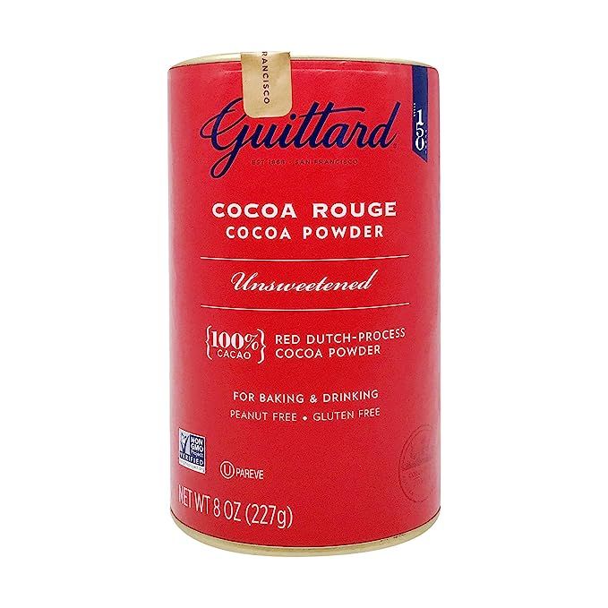 E Guittard Cocoa Powder, Unsweetened Rouge Red Dutch Process Cocoa, 8oz Can offers a premium and delectable chocolate experience. Crafted by the reputable chocolatier, E Guittard, this cocoa powder is made from a carefully selected blend of cocoa beans sourced from West Africa and South America. The beans are skillfully roasted and ground to create a silky-smooth texture and a milder, less acidic flavor that is perfect for a variety of savory chocolate recipes.

Key features of this cocoa powder include its intense flavor, deep red hue, and exceptional versatility in baking applications. Whether you're preparing cakes, brownies, or chocolate sauces, or simply craving a cup of rich hot chocolate or a chocolatey drink, this cocoa powder delivers on all fronts.

Not only does E Guittard Cocoa Powder bring exquisite taste to your treats, but it also boasts nutritional benefits. With low fat content, zero cholesterol, and a generous supply of fiber and iron, it is a guilt-free indulgence. Additionally, the cocoa powder contains an array of antioxidants and polyphenols known for their health-promoting properties.

For chocolate enthusiasts, both amateurs and professionals, E Guittard Cocoa Powder, Unsweetened Rouge Red Dutch Process Cocoa, 8oz Can is an outstanding choice. With its rich flavor, captivating color, and nutritional advantages, it elevates every chocolate creation and guarantees satisfaction. Discover the exceptional quality and excellence of E Guittard Cocoa Powder today. Description by ChatGPT.