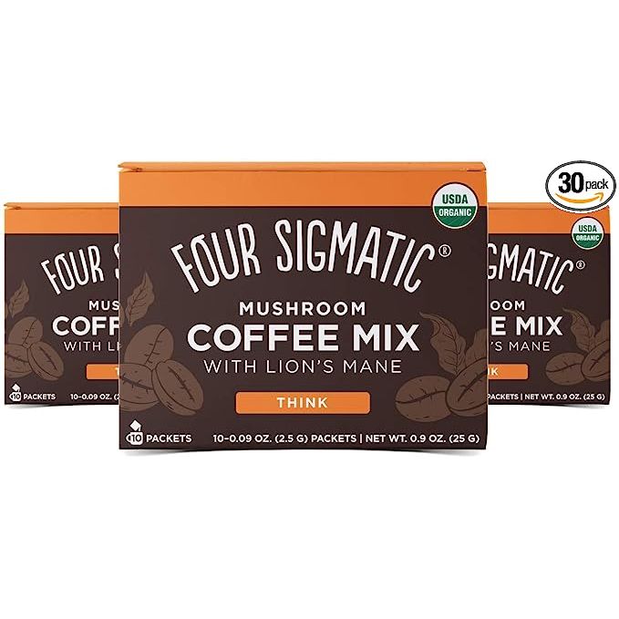 Experience the benefits of coffee and mushrooms with Four Sigmatic Mushroom Mix Coffee Lion's Mane. This unique drink offers a convenient and delicious way to incorporate these powerful ingredients into your daily routine. With 30 packets spread across 3 boxes, this pack provides long-lasting supply for your daily needs.

Mushroom coffee has gained significant popularity in recent years, and for good reason. This particular blend combines premium Arabica coffee beans with lion's mane mushroom extract, known for its cognitive-enhancing properties. With a rich history in traditional medicine, lion's mane mushroom has been revered for centuries.

Preparing this coffee is a breeze. Each packet is carefully designed to make a single cup, ensuring consistent and superior taste. The addition of mushrooms lends a smooth, mild flavor to the coffee, resulting in a delightful and satisfying brew.

The benefits of this mushroom coffee are truly remarkable. Lion's mane mushroom extract has been scientifically linked to improved brain function, memory retention, and enhanced concentration. It contains compounds that actively stimulate the production of nerve growth factor, which is vital for the growth and optimal functioning of brain cells. Moreover, this coffee boasts a range of antioxidants that combat harmful free radicals, safeguarding your body against damage caused by environmental toxins.

Whether you're seeking to boost cognitive abilities or are simply a coffee enthusiast, Four Sigmatic Mushroom Mix Coffee Lion's Mane is the ideal choice. It adheres to vegan, gluten-free, and non-GMO standards, making it a health-conscious option for all. Give it a try and witness the positive impact on your productivity and overall well-being.