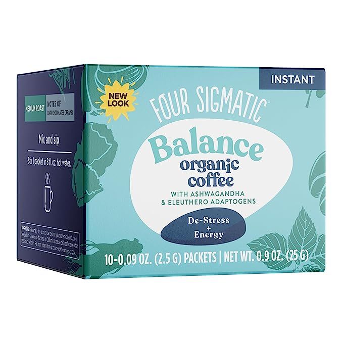 Experience the ultimate blend of organic coffee and powerful adaptogenic herbs with Four Sigmatic Adaptogen Organic Medium Roast Instant Coffee. Crafted with care, this unique coffee is infused with the immune-boosting properties of ashwagandha, chaga, and tulsi.