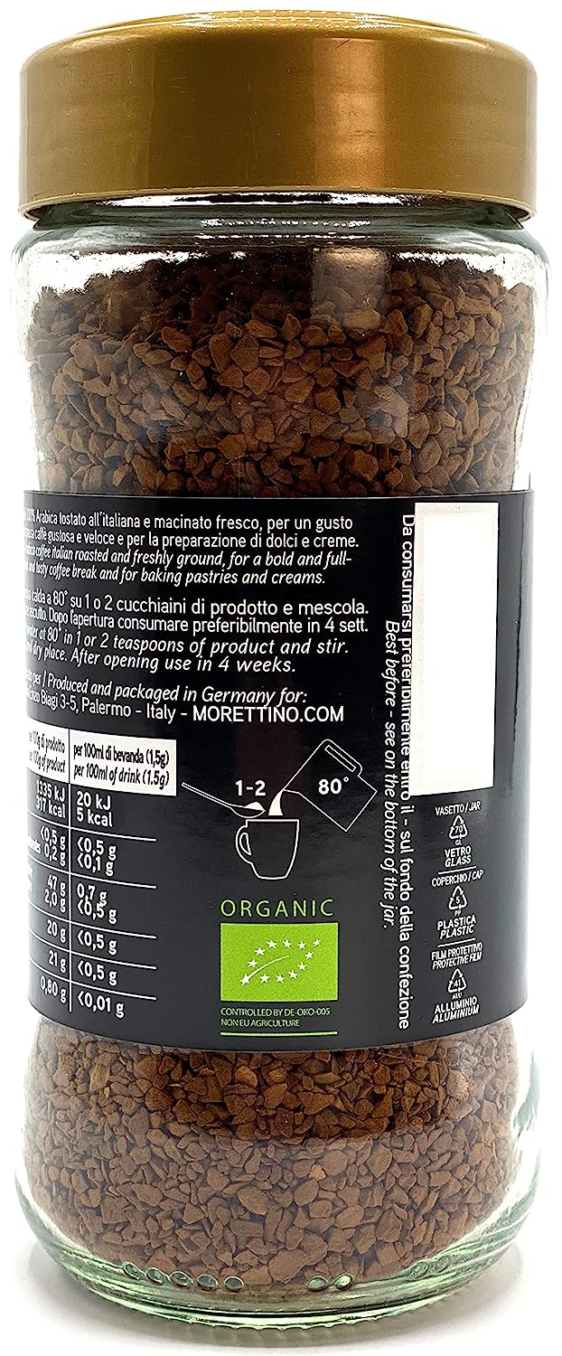 This instant coffee is the ideal solution for those seeking a quick and convenient cup of coffee without compromising on quality. With just a teaspoon of Morettino Intenso Organic Instant Coffee and hot water, you can enjoy a rich and satisfying brew in mere minutes.