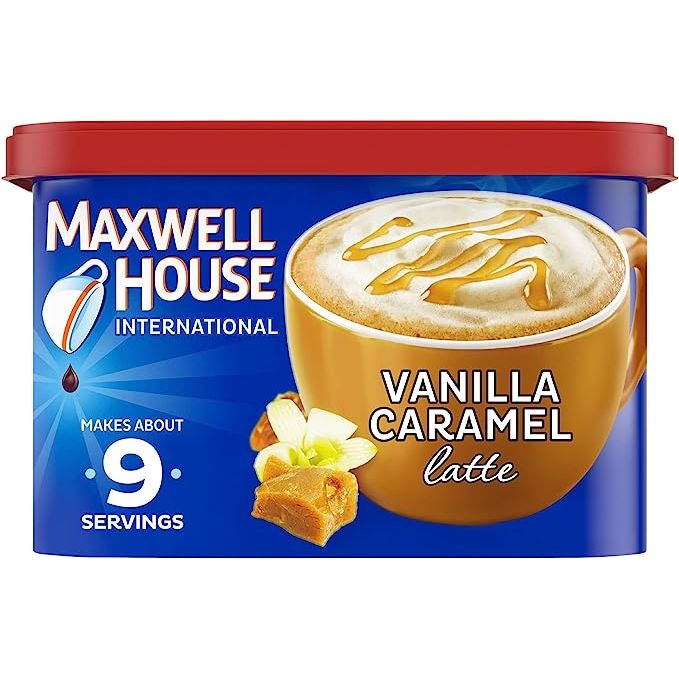 Maxwell House International Café Flavored Instant Coffee, Vanilla Caramel Latte, is a beloved coffee option crafted right here in the United States.