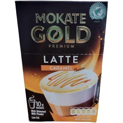 The Mokate Gold Premium Latte Caramel 140g is an exquisite instant coffee blend brought to you by Mokate, a renowned Polish company. Crafted with care using top-notch coffee beans and a tantalizing caramel infusion, this beverage mix guarantees a satisfyingly rich and velvety cup of coffee that can be savored in the comfort of your own home or workplace.

Indulge in the luxurious experience of Mokate Gold Premium Latte Caramel 140g, where the carefully selected coffee beans entwine harmoniously with the delightful notes of caramel. This delightful blend offers convenience as it only requires hot water to be added. Simply pour the mix into your cup, follow up with hot water, and stir gently. Within moments, you'll find yourself captivated by a frothy and creamy delight that is bound to impress your taste buds.

Each pack of Mokate Gold Premium Latte Caramel 140g contains 10 servings, catering perfectly to smaller households or office spaces. With its compact size, this beverage mix is not only effortless to store but also portable, allowing you to relish your favorite coffee wherever your adventures take you.

To sum it up, the Mokate Gold Premium Latte Caramel 140g is an exceptional instant coffee mix that seamlessly combines the robust flavor of coffee beans with the exquisite sweetness of caramel. Its user-friendly nature and compact form make it ideal for coffee enthusiasts seeking a delectable and hassle-free beverage that can be enjoyed anytime, anywhere. Description by ChatGPT.