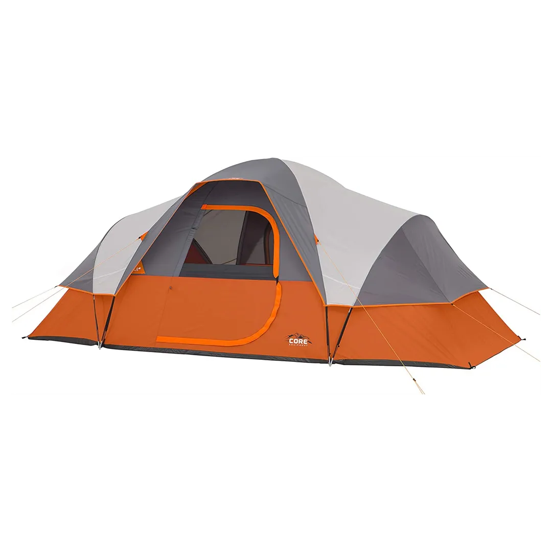 The CORE 9 Person Extended Dome Tent is a spacious tent that can comfortably accommodate up to 9 people. This tent has a 16' x 9' floor area, which allows for plenty of living space inside.