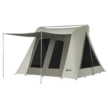 The Kodiak Canvas Flex Bow VX Waterproof Quick Tent 6011 With Tarp 6013 is a high-quality, durable tent designed for outdoor use. It is made of Hydra-Shield, a rugged, 100% cotton duck canvas, which is treated with a unique waterproofing agent that adds an extra layer of protection against the elements. The tent floor is made of a heavy-duty, punct