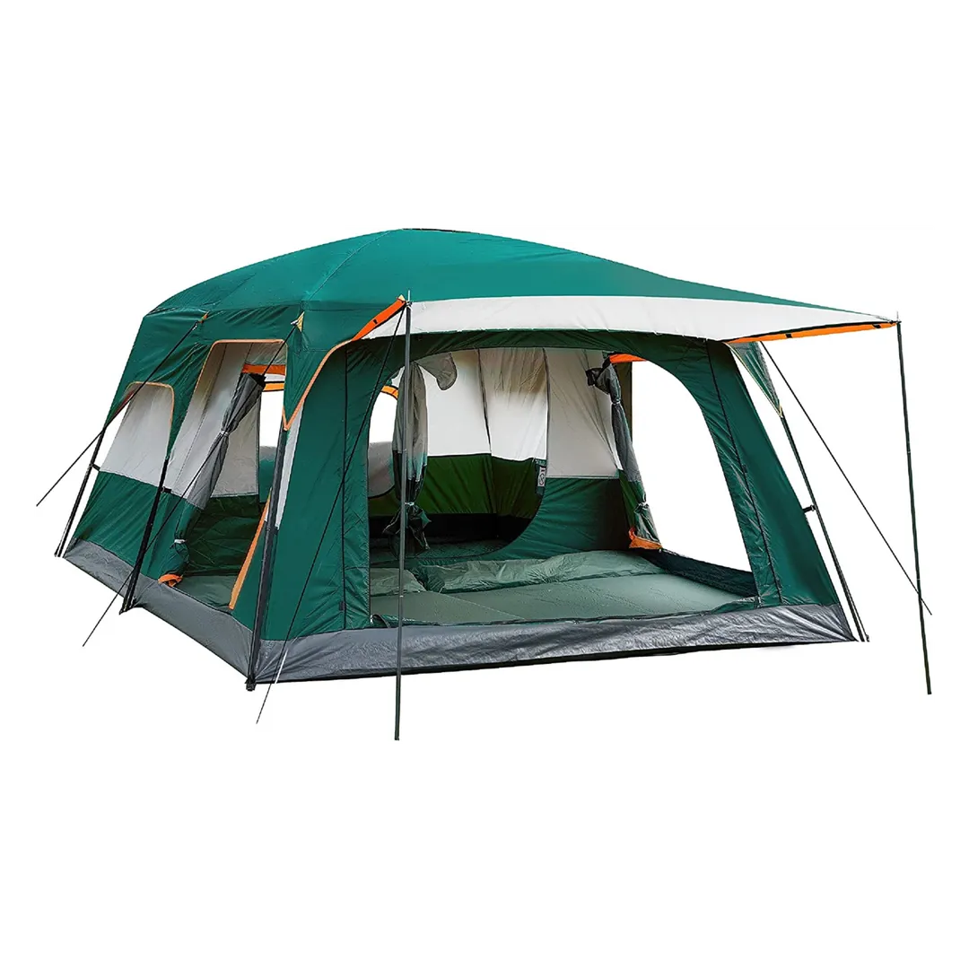 The KTT Extra Large Tent 12 Person (Style-B) is a versatile and spacious tent, perfect for families or camping groups. It features 2 rooms, straight walls, 3 doors, and 3 windows with mesh, ensuring that everyone has privacy and ventilation. It is also waterproof and made with a double layer to withstand the elements.
The tent measures 18 feet by 1