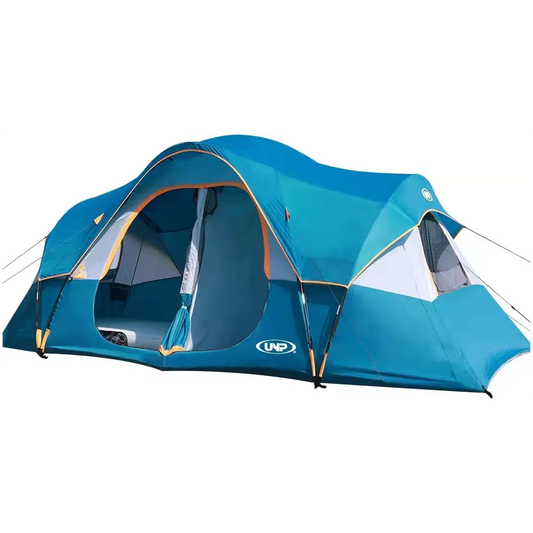 The UNP Camping Tent 10-Person-Family Tent is a spacious and durable camping tent that is designed to accommodate large groups of people. The tent is a popular choice for parties, music festivals, and other outdoor events where shelter is needed.
The tent measures 18ft x 9ft x 78in, providing ample space for up to 10 people to sleep comfortably. Th