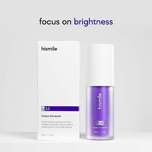 HIsmile's V34 Colour Corrector is a game-changer that helps you achieve the brightest smile in just a brush. As a non-invasive brightening treatment, V34 is intended for those who want to post-brighten their teeth or for those who have a white tooth shade.