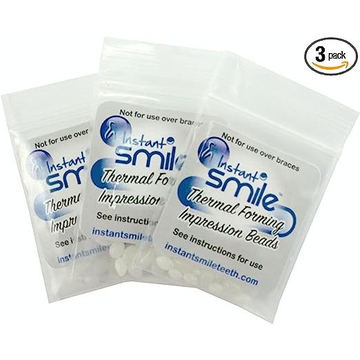 Fitting beads are small, plastic beads that are used to create a custom fit for removable dental appliances, such as Billy Bob Teeth or Instant Smile Teeth. These beads are included in a convenient 3-pack, and are designed to be used multiple times for ongoing adjustments or replacements.

Fitting beads work by softening in hot water, allowing them to be molded to the shape of the wearer's teeth and gums. Simply heat the beads in boiling water for 10-15 seconds, then remove them with a slotted spoon or tongs. Wait for the beads to cool slightly, then apply them to the dental appliance that needs adjusting.

Once the fitting beads are in place, the wearer gently bites down and holds the dental appliance in place until the beads have cooled and hardened. The result is a custom, comfortable fit that provides proper alignment and stability for the dental appliance.

Fitting beads are safe and easy to use, and can be used with any type of Billy Bob Teeth or Instant Smile Teeth. They are ideal for anyone who wants to customize their removable dental appliance for a perfect, secure fit. Whether you are wearing your dental appliance for a costume party, as a fun accessory, or for a professional performance, fitting beads can help ensure that you look and feel your best. Description by ChatGPT.