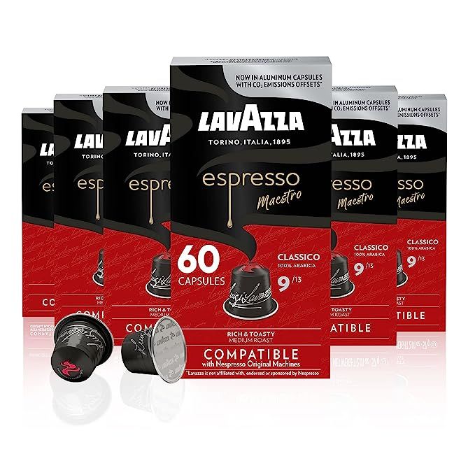 Lavazza Espresso Classico is a delightful medium roast coffee crafted from 100% Arabica beans specially designed for Nespresso Original Machines. This fantastic value pack comes with 60 convenient and easy-to-use aluminum capsules for hassle-free single-serve coffee brewing.