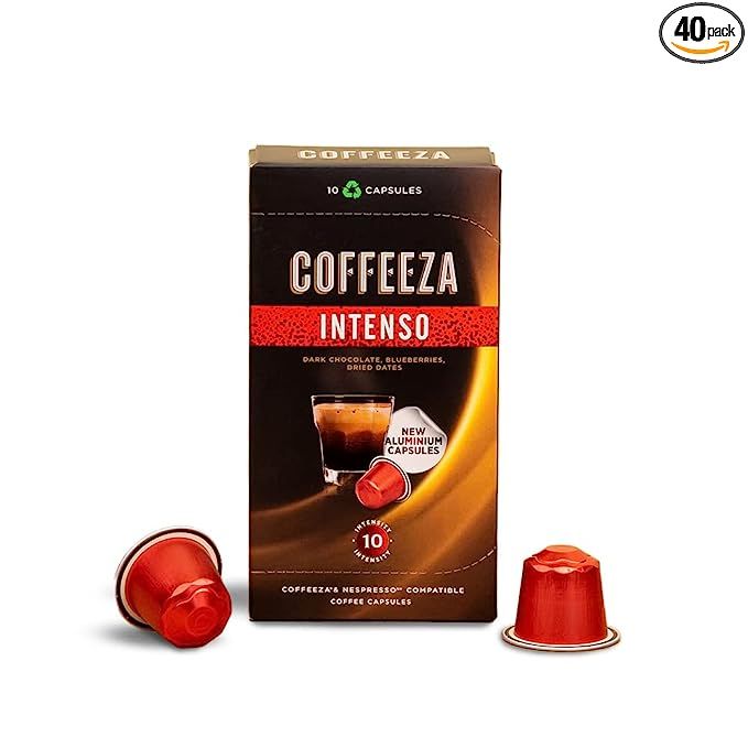 1 Coffeeza Intense Aluminum Coffee Capsules, Designed for Nespresso Original Machines | Package of 4 (40 Pods) | Intensity Level – 10