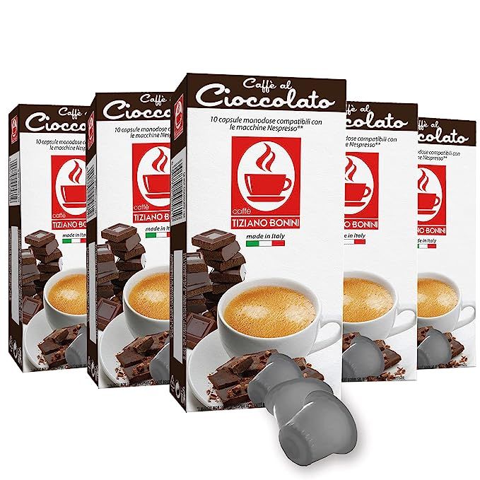 Indulge in the delightful combination of chocolate and coffee with Caffè al Cioccolato Flavored Nespresso Compatible Capsules. Designed for chocolate and coffee enthusiasts alike, these capsules are compatible with Nespresso OriginalLine machines and come in a convenient pack of 50.