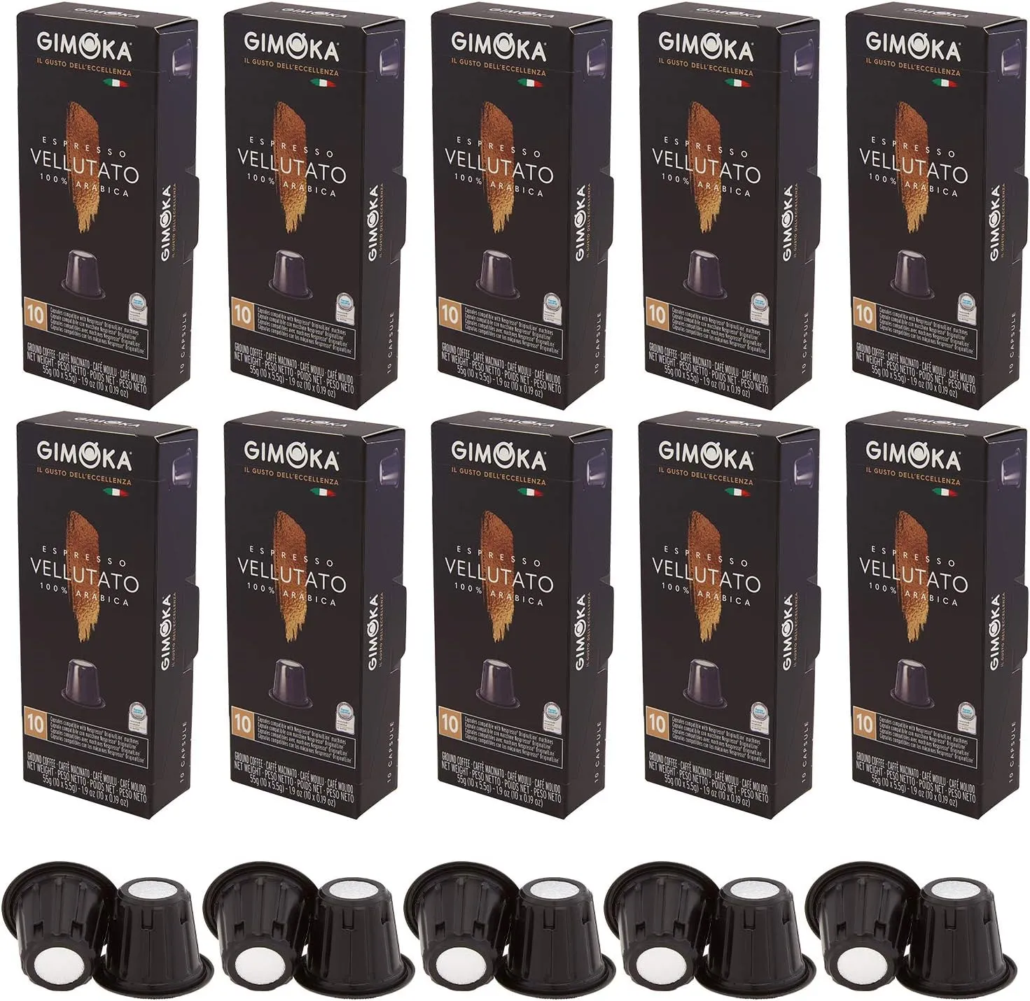 Gimoka has put together a bundle of 100 coffee capsules specially designed for Nespresso OriginalLine Machines. These capsules feature the delightful Vellutato flavor, a splendid blend of premium Arabica and Robusta coffee beans that guarantee a smooth and harmonious taste.